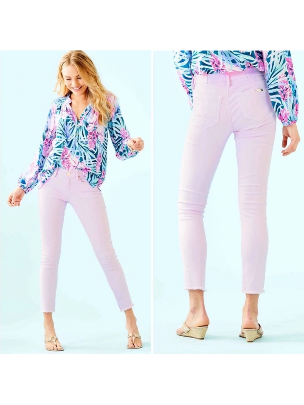 Lilly Pulitzer South Ocean Cropped Raw Hem Skinny Jeans SZ 0 Sweet Lilac